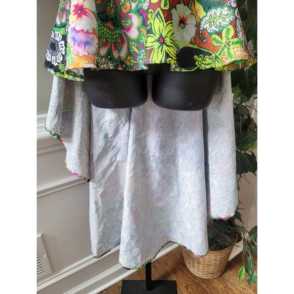 Kosmios Shirt Women's Large Multicolor Puff Sleeve Peplum Top High Low - Picture 6 of 14